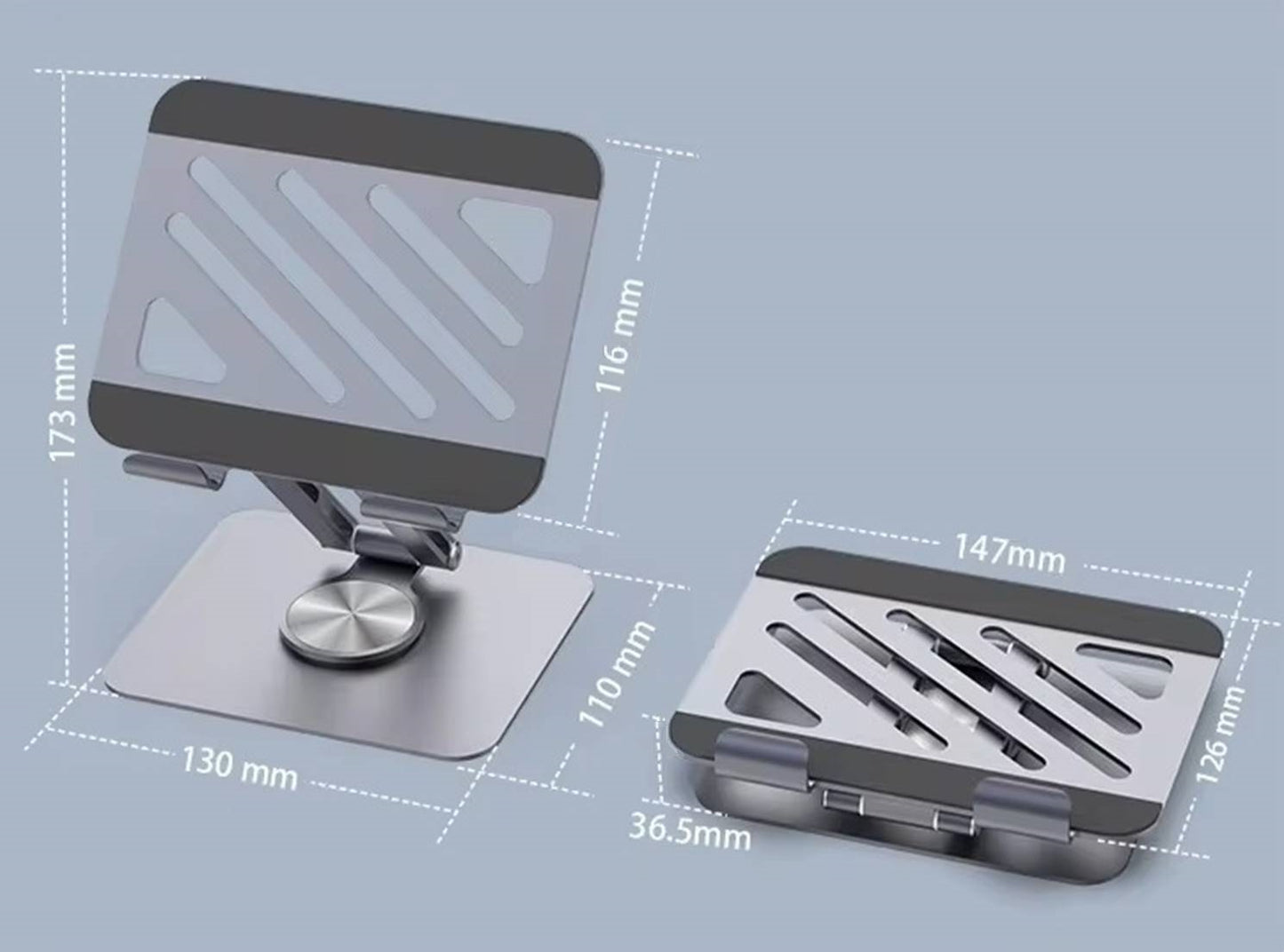 Tablet Stand Rotating Foldable Notebook Kindle Holder 4-12" Aluminium