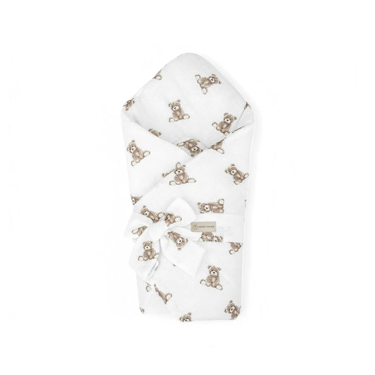 Einschlagdecke Baby - Musselin Teddybär| Babyhörnchen
