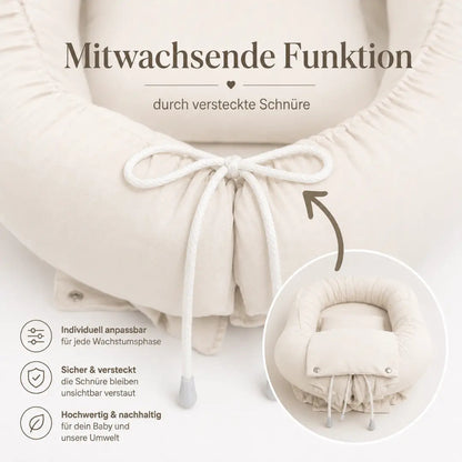 Babynest Musselin beige – atmungsaktiv & mitwachsend