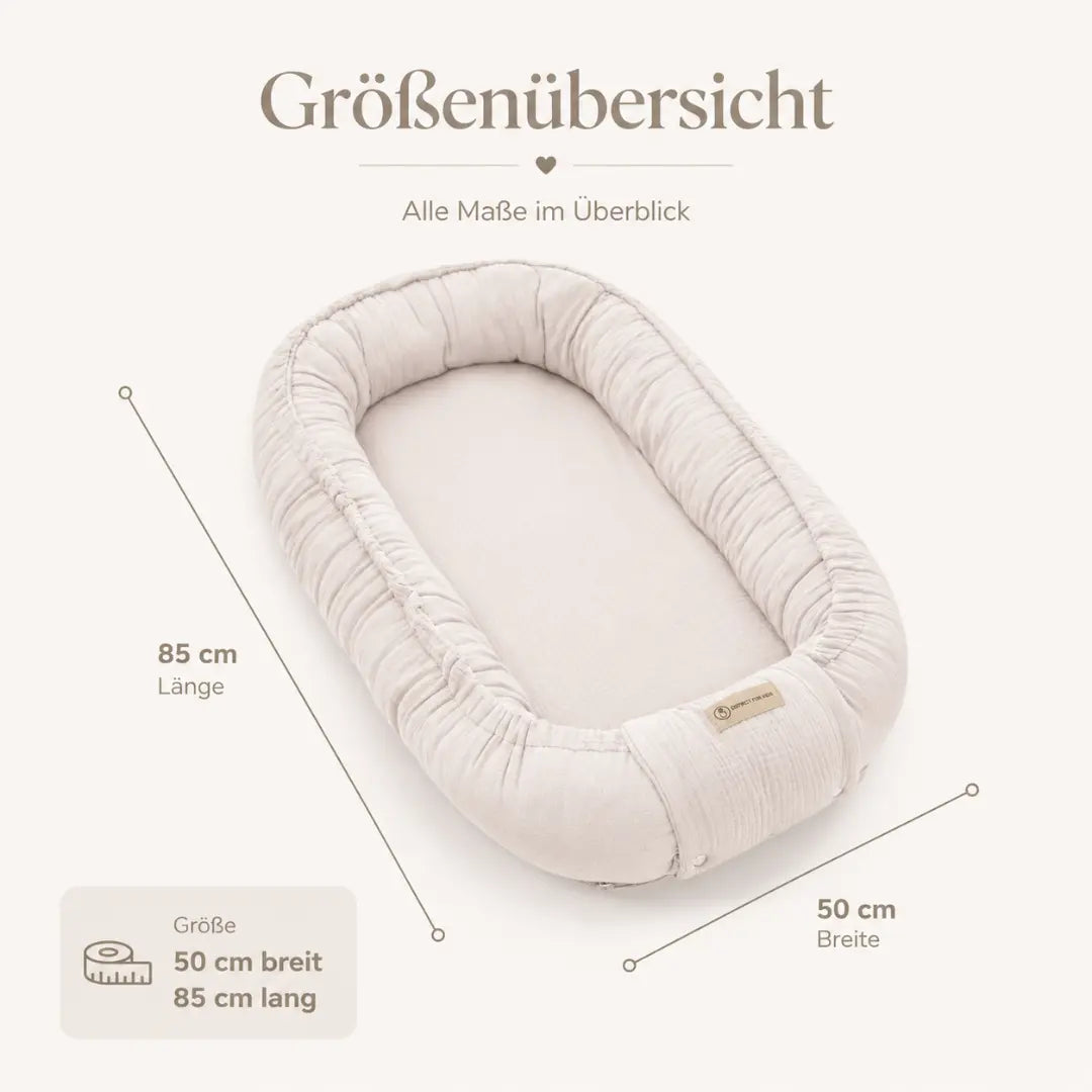 Babynest Musselin beige – atmungsaktiv & mitwachsend