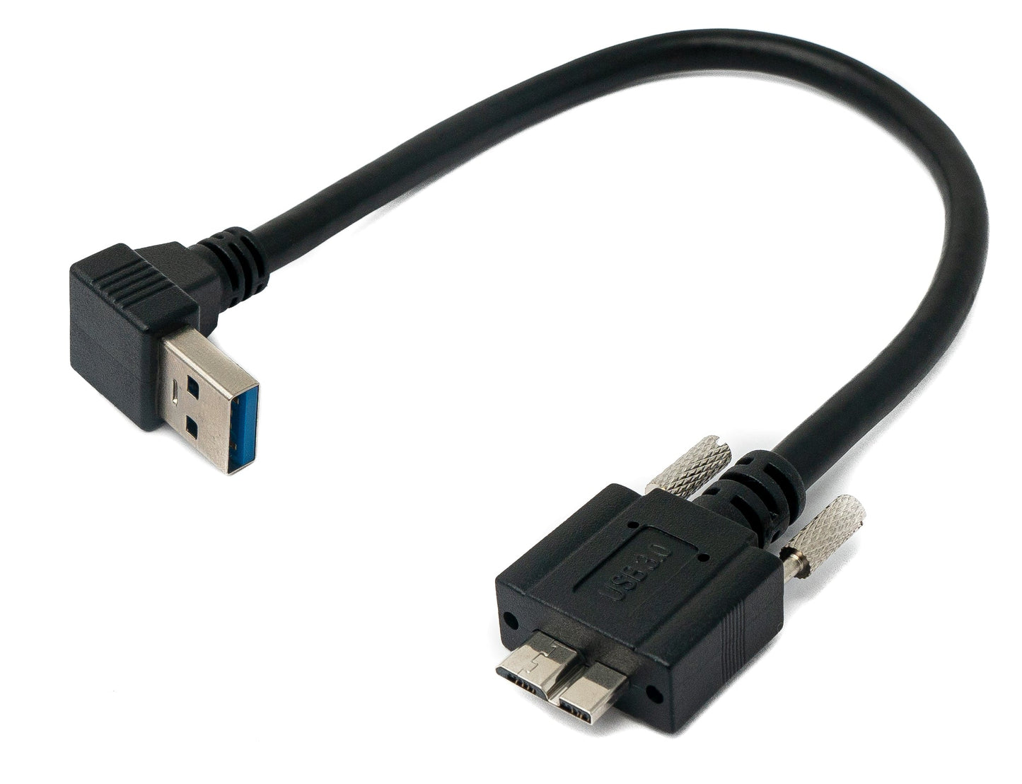 SYSTEM-S USB 3.0 Kabel 30 cm Micro B Stecker zu A Stecker Schraube Winkel Schwarz