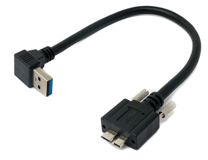 SYSTEM-S USB 3.0 Kabel 30 cm Micro B Stecker zu A Stecker Schraube Winkel Schwarz