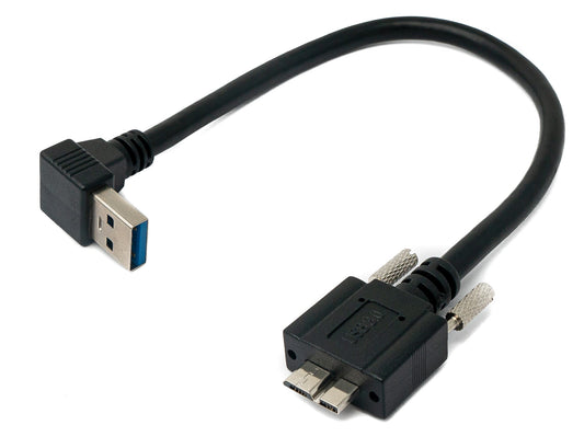 SYSTEM-S USB 3.0 Kabel 30 cm Micro B Stecker zu A Stecker Schraube Winkel Schwarz
