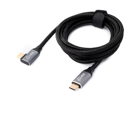 SYSTEM-S USB 3.1 Gen 2 Kabel 100W 150 cm Typ C Stecker zu Stecker Winkel geflochten Schwarz