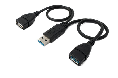 SYSTEM-S USB 3.0 cable 30cm Type A &amp; 2.0 Type A female to 3.0 Type A male Black