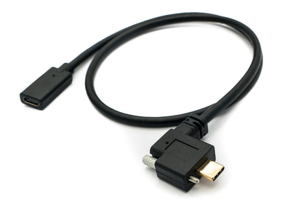 SYSTEM-S USB 3.1 Kabel 60 cm Typ C Stecker zu Buchse Schraube Winkel in Schwarz