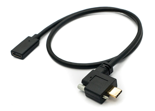 SYSTEM-S USB 3.1 Kabel 60 cm Typ C Stecker zu Buchse Schraube Winkel in Schwarz
