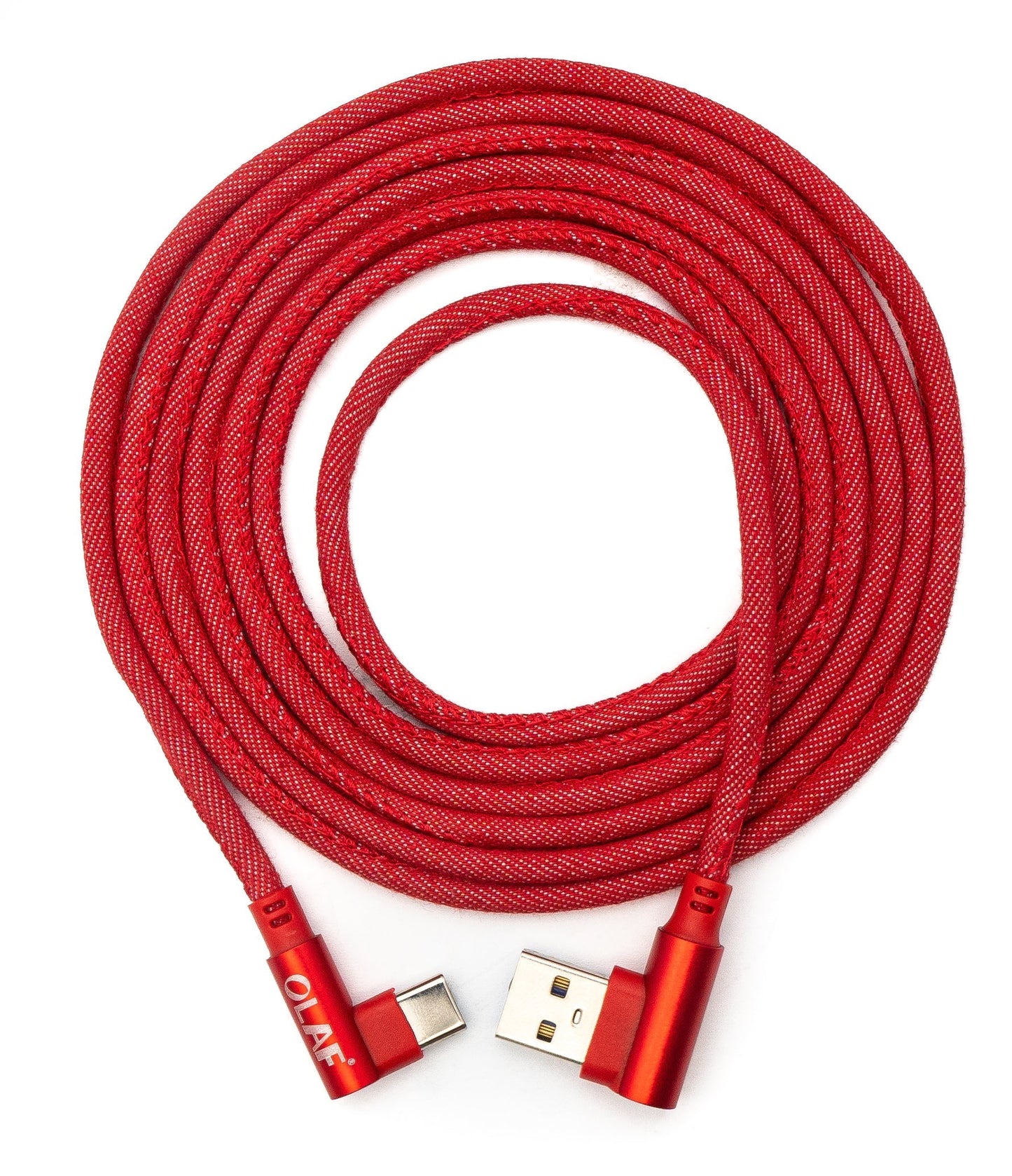 SYSTEM-S USB 3.1 Kabel 2 m Typ C Stecker zu 3.0 Typ A Stecker geflochten Winkel in Rot
