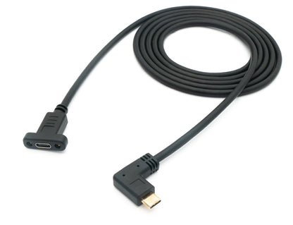 SYSTEM-S USB 3.1 Kabel 1,8 m Typ C Stecker zu Buchse Schraube Winkel in Schwarz