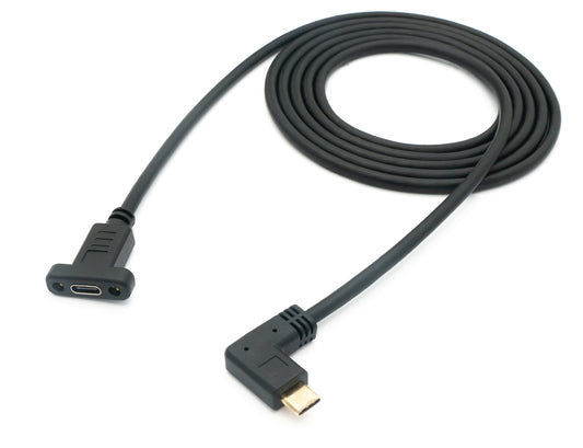 SYSTEM-S USB 3.1 Kabel 1,8 m Typ C Stecker zu Buchse Schraube Winkel in Schwarz