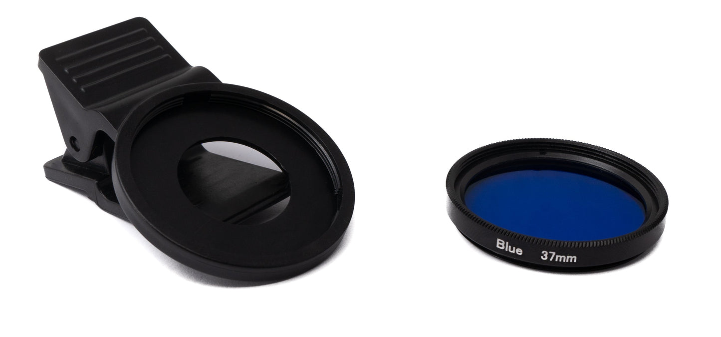 SYSTEM-S Farbfilter Blau 37 mm Linse Farbe mit Clip für Smartphones in Schwarz