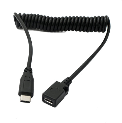 SYSTEM-S USB 3.1 Kabel 120 cm Stecker zu 2.0 Mini B Buchse Spirale in Schwarz