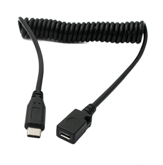 SYSTEM-S USB 3.1 Kabel 120 cm Stecker zu 2.0 Mini B Buchse Spirale in Schwarz