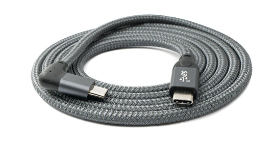 SYSTEM-S USB 3.1 Gen 2 Kabel 150 cm Typ C Stecker zu Stecker Winkel geflochten in Grau
