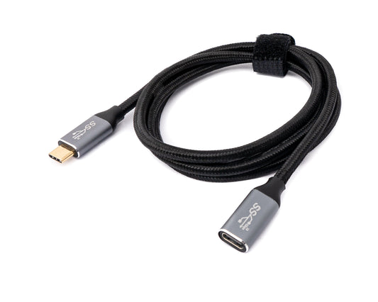 SYSTEM-S USB 3.1 Gen 2 100W Kabel 25 cm Typ C Stecker zu Buchse geflochten in Schwarz