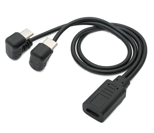 SYSTEM-S USB 3.1 cable 30 cm Type C &amp; 2.0 Micro B male to female 180° angle in black 