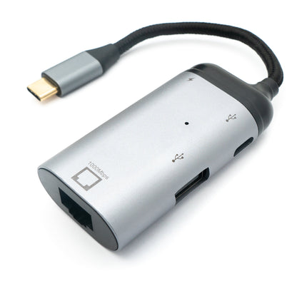 SYSTEM-S 3-in-1 adapter LAN socket &amp; USB 2.0 Type A socket &amp; 2x 3.1 C socket to C plug
