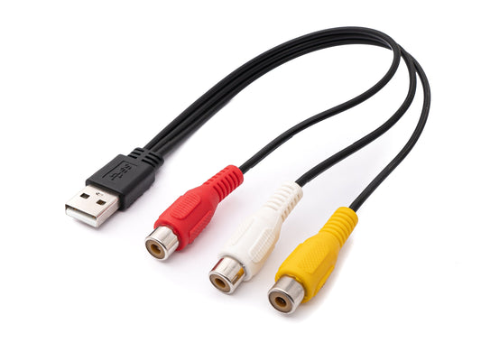 SYSTEM-S Cinch 3 RCA Kabel 25 cm Buchse zu USB 2.0 Typ A Stecker AV in Schwarz