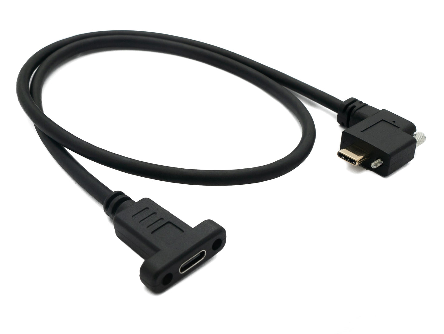 SYSTEM-S USB 3.1 Kabel 60 cm Typ C Stecker zu Buchse Schraube Winkel in Schwarz