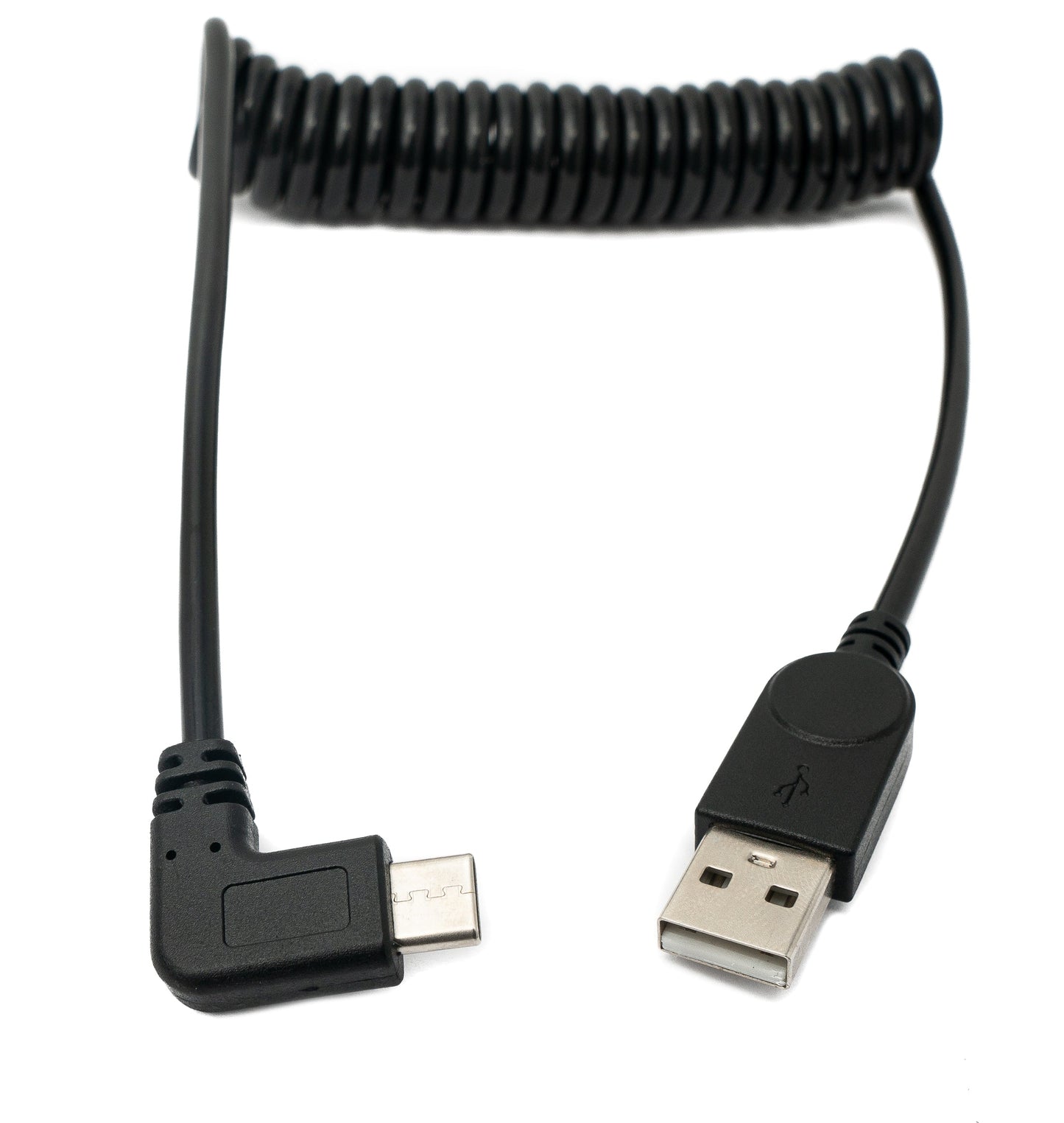 SYSTEM-S USB 3.1 Kabel 120 cm Typ C Stecker zu A Stecker Spirale Winkel Schwarz