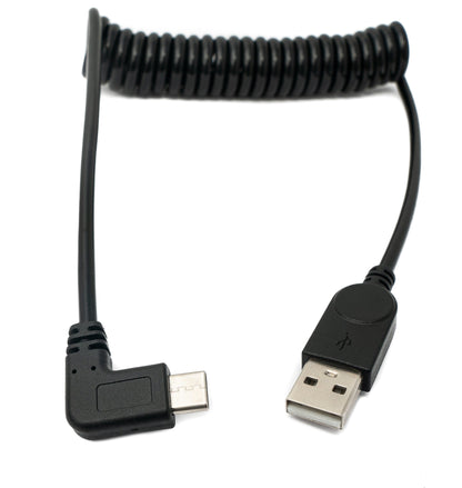 SYSTEM-S USB 3.1 Kabel 120 cm Typ C Stecker zu A Stecker Spirale Winkel Schwarz