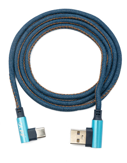 SYSTEM-S USB 3.1 Kabel 100cm Typ C Stecker Typ A Stecker geflochten Winkel in Blau