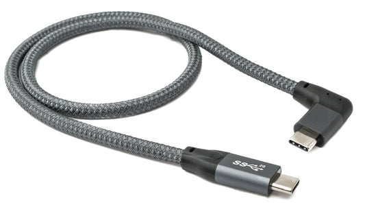 SYSTEM-S USB 3.1 Gen 2 100W Kabel 50 cm Typ C Stecker zu Stecker Winkel geflochten in Grau