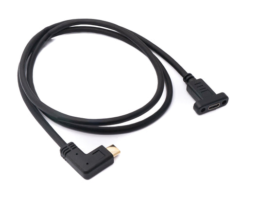 SYSTEM-S USB 3.1 Kabel 100 cm Typ C Stecker zu Buchse Schraube Winkel in Schwarz