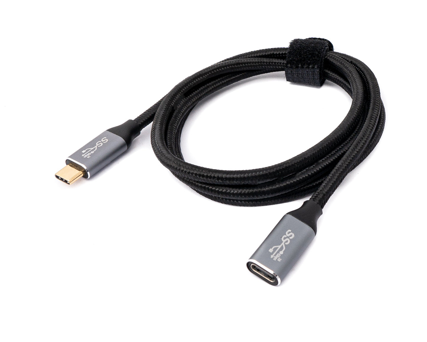 SYSTEM-S USB 3.1 Gen 2 100W Kabel 100 cm Typ C Stecker zu Buchse geflochten in Schwarz
