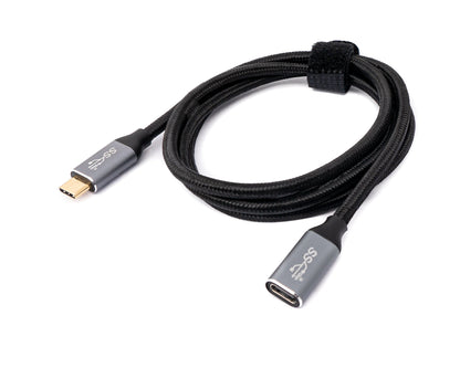 SYSTEM-S USB 3.1 Gen 2 100W Kabel 100 cm Typ C Stecker zu Buchse geflochten in Schwarz