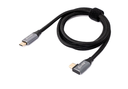 SYSTEM-S USB 3.1 Gen 2 100W Kabel 100 cm Typ C Stecker zu Stecker Winkel geflochten Schwarz