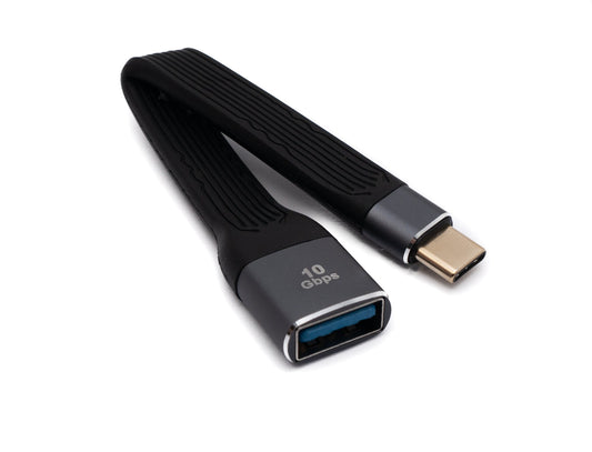 SYSTEM-S USB 3.1 Kabel 13 cm Typ C Stecker zu 3.0 Typ A Buchse flach in Schwarz
