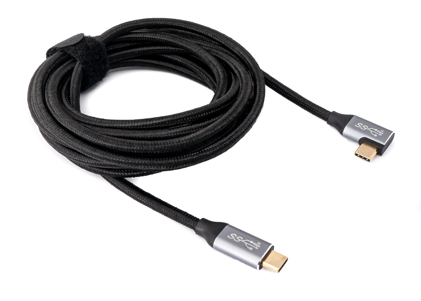 SYSTEM-S USB 3.1 Gen 2 100W Kabel 3 m Typ C Stecker zu Stecker Winkel geflochten in Schwarz