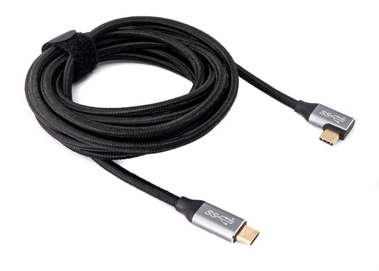 SYSTEM-S USB 3.1 Gen 2 100W Kabel 3 m Typ C Stecker zu Stecker Winkel geflochten in Schwarz