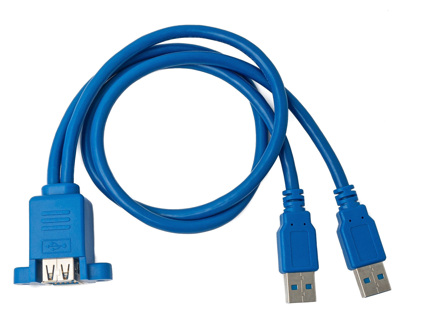 SYSTEM-S USB 3.0 double cable 50 cm 2x Type A male to 2x Type A female screw in blue