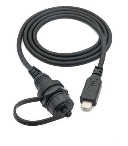 SYSTEM-S USB 3.1 Kabel 100 cm Typ C Stecker zu Buchse Bulkhead wasserfest Schwarz
