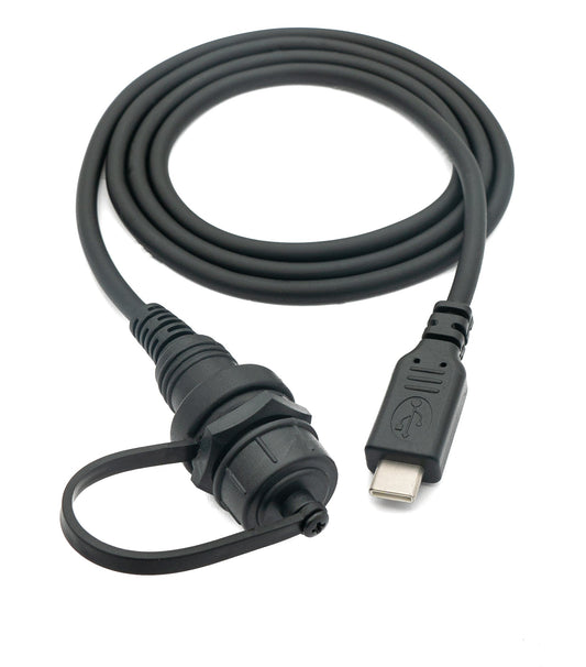 SYSTEM-S USB 3.1 Kabel 100 cm Typ C Stecker zu Buchse Bulkhead wasserfest Schwarz