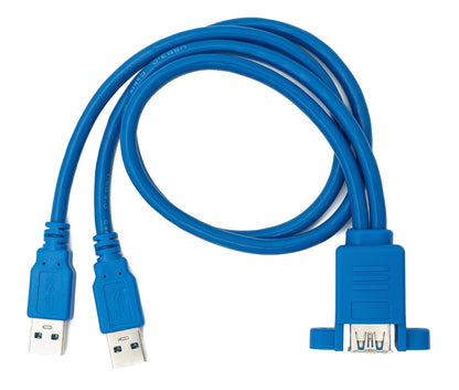 SYSTEM-S USB 3.0 cable 50 cm 2x Type A male to female screw bulkhead in blue