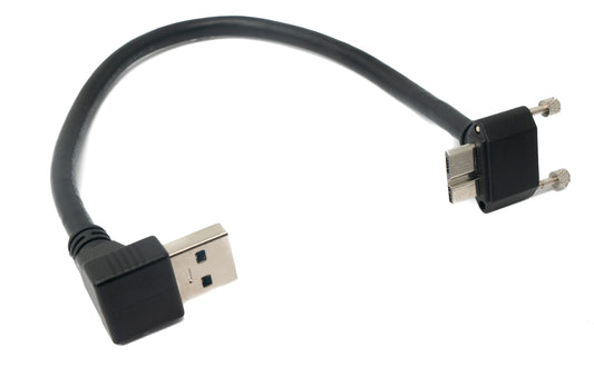 SYSTEM-S USB 3.0 Kabel 30 cm Micro B Stecker zu A Stecker Schraube Winkel Schwarz