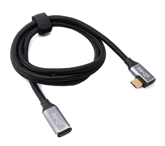 SYSTEM-S USB 3.1 Gen 2 Kabel 100 cm Typ C Stecker zu Buchse geflochten Winkel