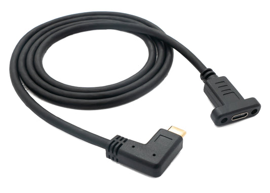 SYSTEM-S USB 3.1 Kabel 100 cm Typ C Stecker zu Buchse Schraube Winkel in Schwarz