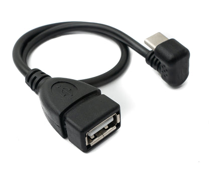 SYSTEM-S USB 3.1 cable 30 cm Type C male to 2.0 A female 180° angle adapter in black