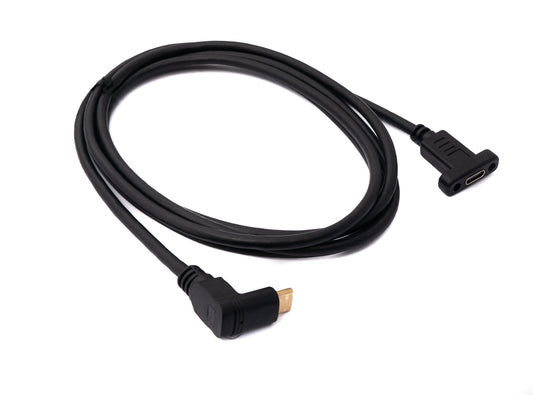 SYSTEM-S USB 3.1 Kabel 180 cm Typ C Stecker zu Buchse Schraube Winkel in Schwarz