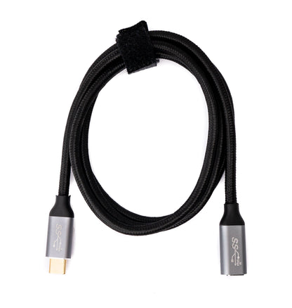 SYSTEM-S USB 3.1 Gen 2 100W Kabel 25 cm Typ C Stecker zu Buchse geflochten in Schwarz
