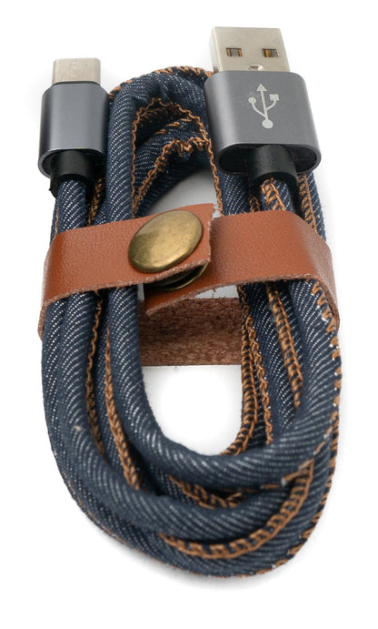 SYSTEM-S USB 3.1 Kabel 2 m Typ C Stecker zu 2.0 Typ A Stecker geflochten in Denim Blau