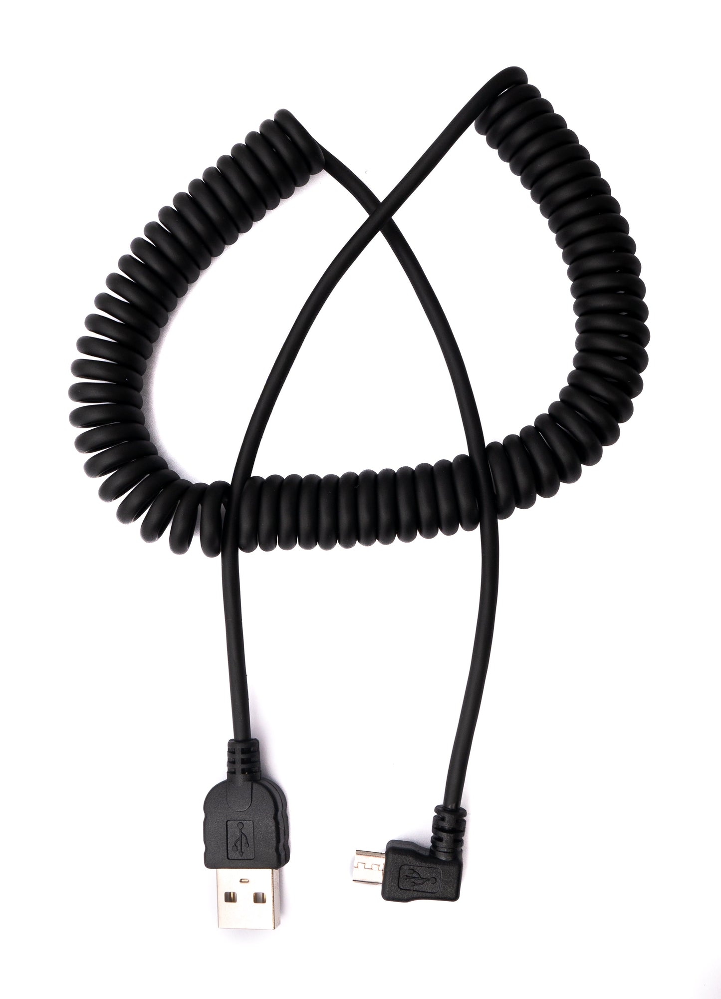 SYSTEM-S USB 2.0 Kabel 200 cm Typ A Stecker zu Micro B Stecker Spirale Winkel in Schwarz