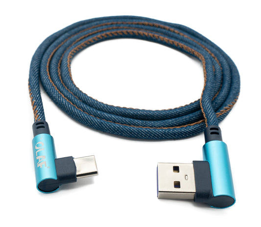 SYSTEM-S USB 3.1 Kabel 100cm Typ C Stecker Typ A Stecker geflochten Winkel in Blau
