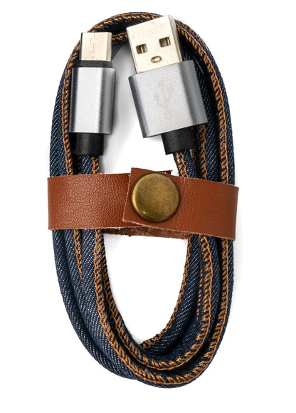 SYSTEM-S USB 3.1 Kabel 100 cm Typ C Stecker zu 2.0 Typ A Stecker geflochten in Denim Blau
