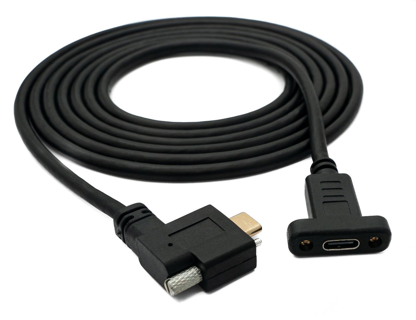 SYSTEM-S USB 3.1 Kabel 2 m Typ C Stecker zu Buchse Schraube Winkel in Schwarz