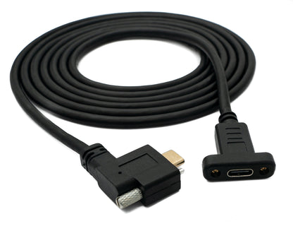 SYSTEM-S USB 3.1 Kabel 2 m Typ C Stecker zu Buchse Schraube Winkel in Schwarz